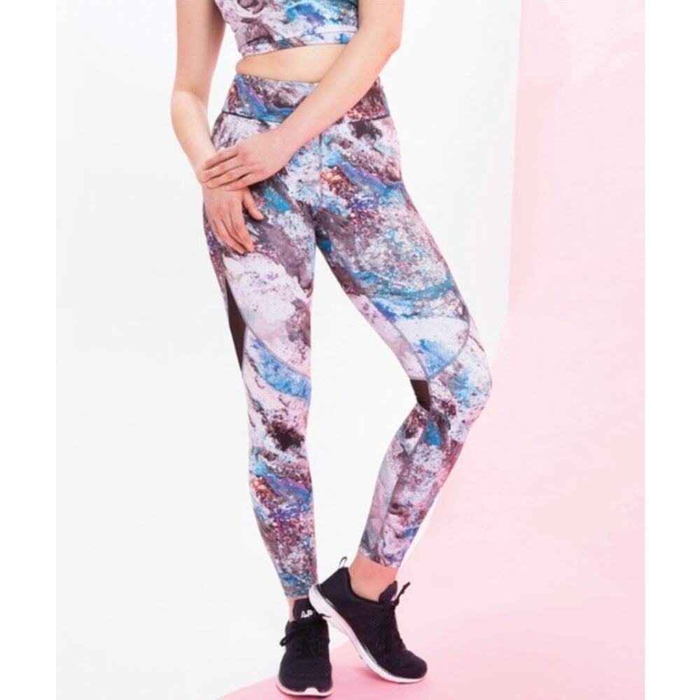 Alala High Rise Mesh Marble Print Leggings Multicolor Women's Size Medium